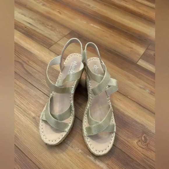 Charles David Gold and Cream Wedge Sandals - Picture 6 of 10